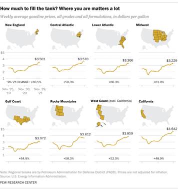 A map showing how much it costs to fill the tank depends on where you are