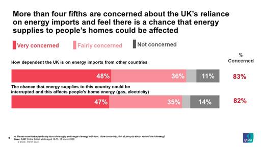 More than four fifths are concerned about the UK’s reliance on energy imports and feel there is a chance that energy supplies to people’s homes could be affected